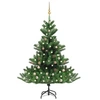 Image de Sapin de Noël Artificiel Nordmann avec LED et Boules Arbre de Noël Décoration de Noël Jardin Patio Arrière-cour Extérieur Vert 150 cm
