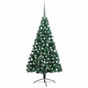 Image de Demi-arbre de Noël Artificiel Pré-éclairé et Boules, Sapin de Noël avec LED, Décoration de Vacances, Ornement de Fête Intérieur Extérieur, Vert 150