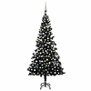 Image de Arbre de Noël Artificiel avec LED et Boules Sapin de Noël Décoration de Noël Jardin Patio Arrière-cour Extérieur Noir 210 cm PVC