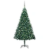 Image de Arbre de Noël Artificiel Pré-éclairé et Boules, Sapin de Noël avec LED, Décoration de Vacances, Ornement de Fête Intérieur Extérieur, Vert 240 cm