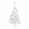 Image de Arbre de Noël Artificiel Pré-éclairé et Boules, Sapin de Noël avec LED, Décoration de Vacances, Ornement de Fête Intérieur Extérieur, Blanc 180 cm