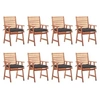 Image de Chaises à manger d extérieur lot de 8 et coussins Acacia massif