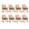 Image de Chaises à manger d extérieur lot de 8 et coussins Acacia massif