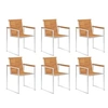 Image de Lot de 6 chaise exterieur empilable non pliable en acacia H. 85 cm marron