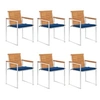 Image de Lot de 6 chaise H. 85 cm empilable non pliable en acacia exterieur bleu