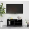 Image de Meuble TV Armoire Basse Centre de Divertissement Meuble Stéréo Salon Salle de Séjour Maison Intérieur Noir 90x30x44 cm Acier et Verre 336055