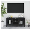 Image de Meuble TV Armoire Basse Centre de Divertissement Meuble Stéréo Salon Salle de Séjour Maison Intérieur Noir 105x35x52 cm Acier et Verre