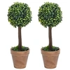 Image de 2x Plantes de Buis Artificiel avec Pots Boule Fausse Plante Réaliste Décor Floral Décoration d'Extérieur Jardin Salon Vert 33 cm