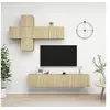 Image de Ensemble de Meuble TV 7 pcs Suspendu Mural Ensemble d'Armoires Stéréo Salle de Séjour Salon Maison Intérieur Chêne Sonoma Aggloméré