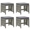 Image de Tabourets de jardin lot de 4 avec coussins Résine tressée Gris