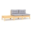 Image de Salon de jardin 3 pcs avec coussins gris Bois de pin massif