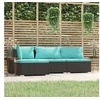 Image de Salon de jardin 4 pcs, avec coussins Noir Résine tressée