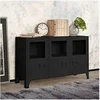 Image de Buffet Industriel Armoire Latérale Meuble de Rangement Armoire de Rangement Salle de Séjour Maison Intérieur Noir 105x35x62 cm Métal et Verre