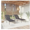 Image de Chaises longues 2 pcs avec table Résine tressée Gris