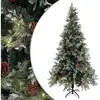 Image de Sapin de Noël Pré-éclairé Pommes de Pin, Arbre de Noël avec LED, Décoration de Vacances, Ornement de Fête Intérieur Extérieur, Vert Blanc 225cm PVC