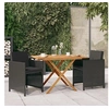 Image de Ensemble de Salle à Manger de Jardin avec Coussins 3 pcs Mobilier à Dîner de Terrasse Table et Chaises de Repas de Patio Extérieur Noir