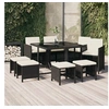 Image de Ensemble à manger de jardin coussins 9pcs Résine tressée Noir