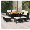 Image de Ensemble à manger de jardin coussins 9pcs Résine tressée Noir
