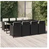 Image de Ensemble à Dîner de Jardin Coussins 9 pcs Mobilier de Salle à Manger Table et Chaises de Repas Terrasse Patio Extérieur Résine Tressée Noir