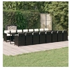 Image de Ensemble à Dîner de Jardin Coussins 17 pcs Mobilier de Salle à Manger Table et Chaises de Repas Terrasse Patio Extérieur Noir Résine Tressée