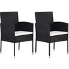 Image de Chaises de jardin coussins blanc crème 2pcs noir résine tressée