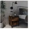 Image de Table de Chevet avec Pieds en Métal, Armoire de Nuit avec 2 Tiroirs, Armoire de Lit avec Rangement, Meuble de Chambre, Chêne Fumé