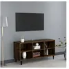 Image de Meuble TV avec Pieds en Métal, Armoire de Télévision avec 6 Compartiments, Meuble Télé avec Rangement Salon Salle de Séjour, Chêne Fumé