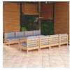 Image de Salon de jardin 9 pcs avec coussins gris bois de pin massif 3096141
