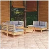Image de Salon de jardin 7 pcs avec coussins gris bois de pin massif 3096213