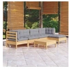 Image de Salon de jardin 6 pcs avec coussins gris bois de pin