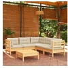 Image de Bois de Pin Massif Salon de Jardin 6 pcs avec Coussins Mobilier de Patio Meubles d'Extérieur Mobilier de Jardin 3096677