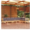 Image de Salon de jardin 7 pcs avec coussins gris bois de pin solide 3096694