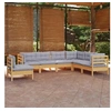 Image de Salon de jardin 7 pcs avec coussins gris bois de pin solide 3096718