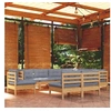 Image de Salon de jardin 9 pcs avec coussins gris bois de pin solide 3096742