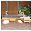 Image de Bois de Pin Massif Salon de Jardin 10 pcs avec Coussins Mobilier de Patio Meubles d'Extérieur Mobilier de Jardin 3096820