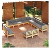 Image de Salon de jardin 13 pcs avec coussins gris bois de pin massif 3096886