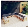 Image de Salon de jardin 11 pcs avec coussins gris bois de pin solide 3096922