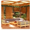 Image de Salon de jardin 10 pcs avec coussins gris Bois de pin massif, 63.5 x 63.5 x 28.5 cm, Gris, Bois de pin solide