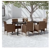 Image de Ensemble de salle à manger de jardin coussins 7 pcs Marron-noir