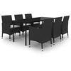 Image de Ensemble à dîner de jardin coussins, 7 pcs, Résine tressée Verre