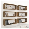 Image de 6x Etagères Murales Cube Suspendues Etagères Flottantes Organisateur de Stockage Rangement Intérieur Chêne Fumé 60x15x23 cm Bois