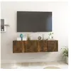 Image de 2x Meubles TV Suspendus Centres de Divertissement Armoires Stéréo Meubles Multimédia Salle de Séjour Chêne Fumé 60x30x30 cm