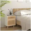 Image de Table de chevet Blanc Bois de pin massif et rotin naturel