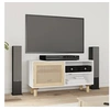 Image de Tv-meubel 80x30x40 cm massief grenenhout en rattan wit345612