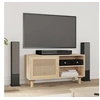 Image de Meuble TV Marron 80x30x40cm Bois de pin massif et rotin naturel