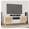 Image de Meuble TV Blanc 105x30x40cm Bois de pin massif et rotin naturel