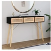 Image de Table console Noir 105x30x75 cm Bois massif pin rotin naturel
