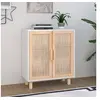 Image de Buffet Blanc 60x30x70 cm Bois de pin massif et rotin naturel