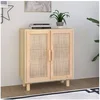 Image de Buffet Marron 60x30x70 cm Bois de pin massif et rotin naturel