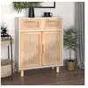 Image de Buffet Blanc 60x30x75 cm Bois de pin massif et rotin naturel